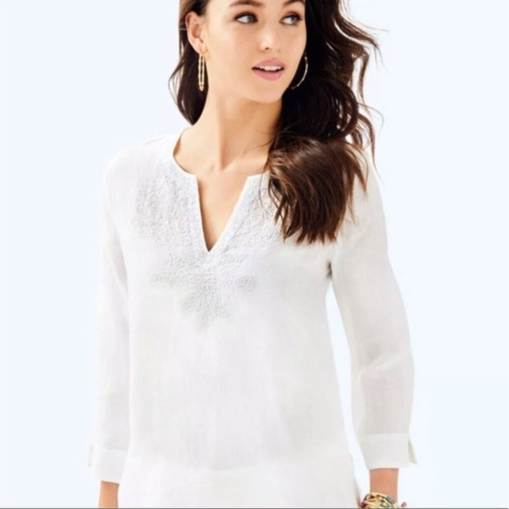 Lilly Pulitzer Amelia Island Tunic beaded in White